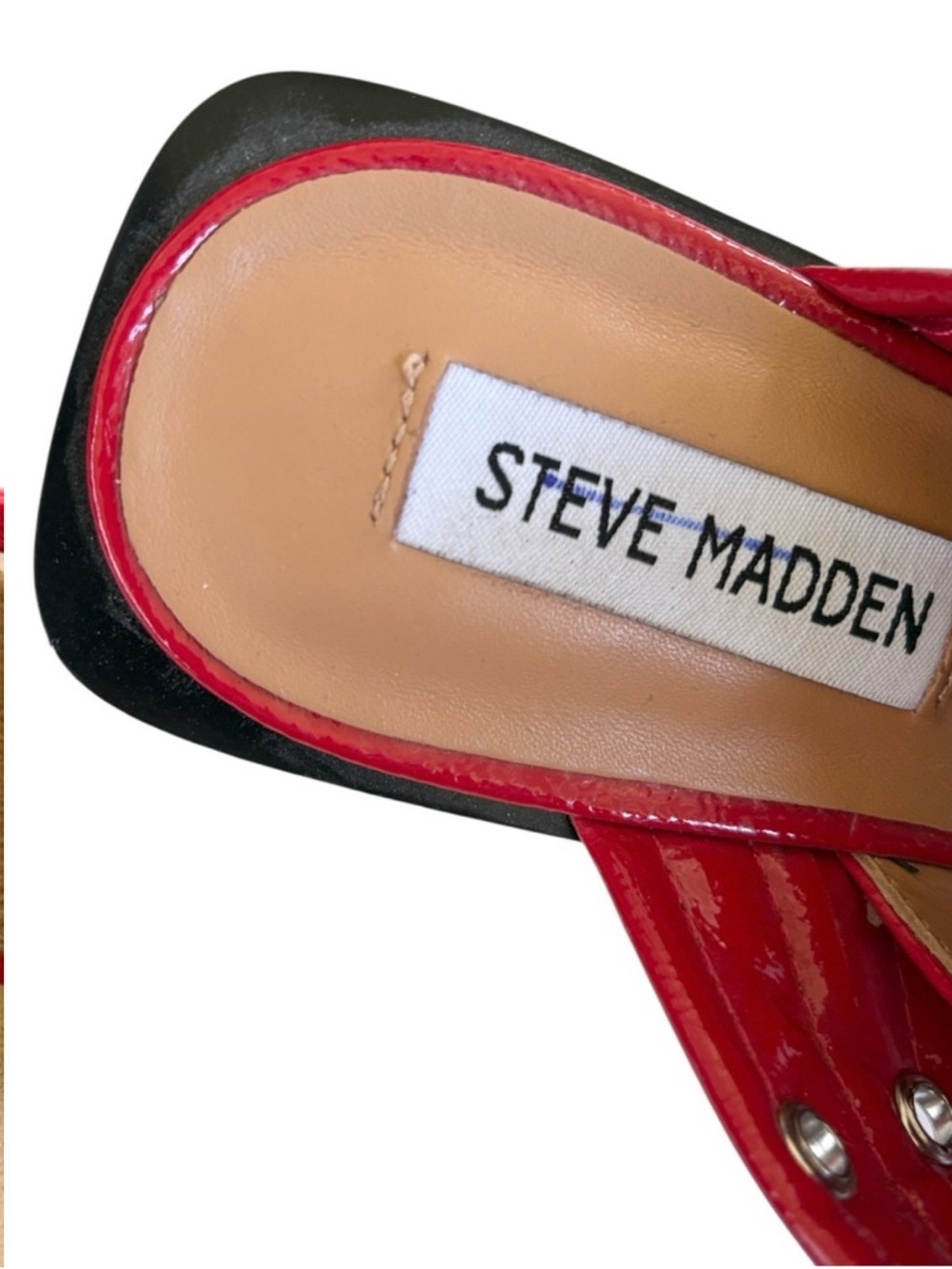 EUC Steve Madden Graya Slingback Grommet Flats Red Silver Size 7.5 Retail $120 - Picture 7 of 9